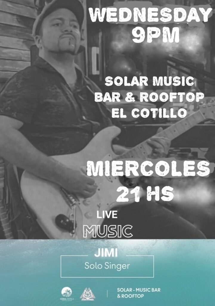 Noches de miercoles en Solar Music Bar & Rooftop: musica SOUL · BLUES · JAZZ · REGGAE · POP · ROCK · FUNK con Jimi Taylor